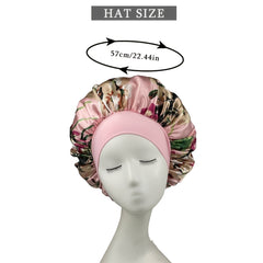 Flower Print Wide Brim Bonnet Satin Cap For Women