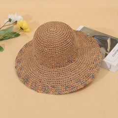 Vintage Wide Brim Straw Hat Classic Crochet Sun Hat