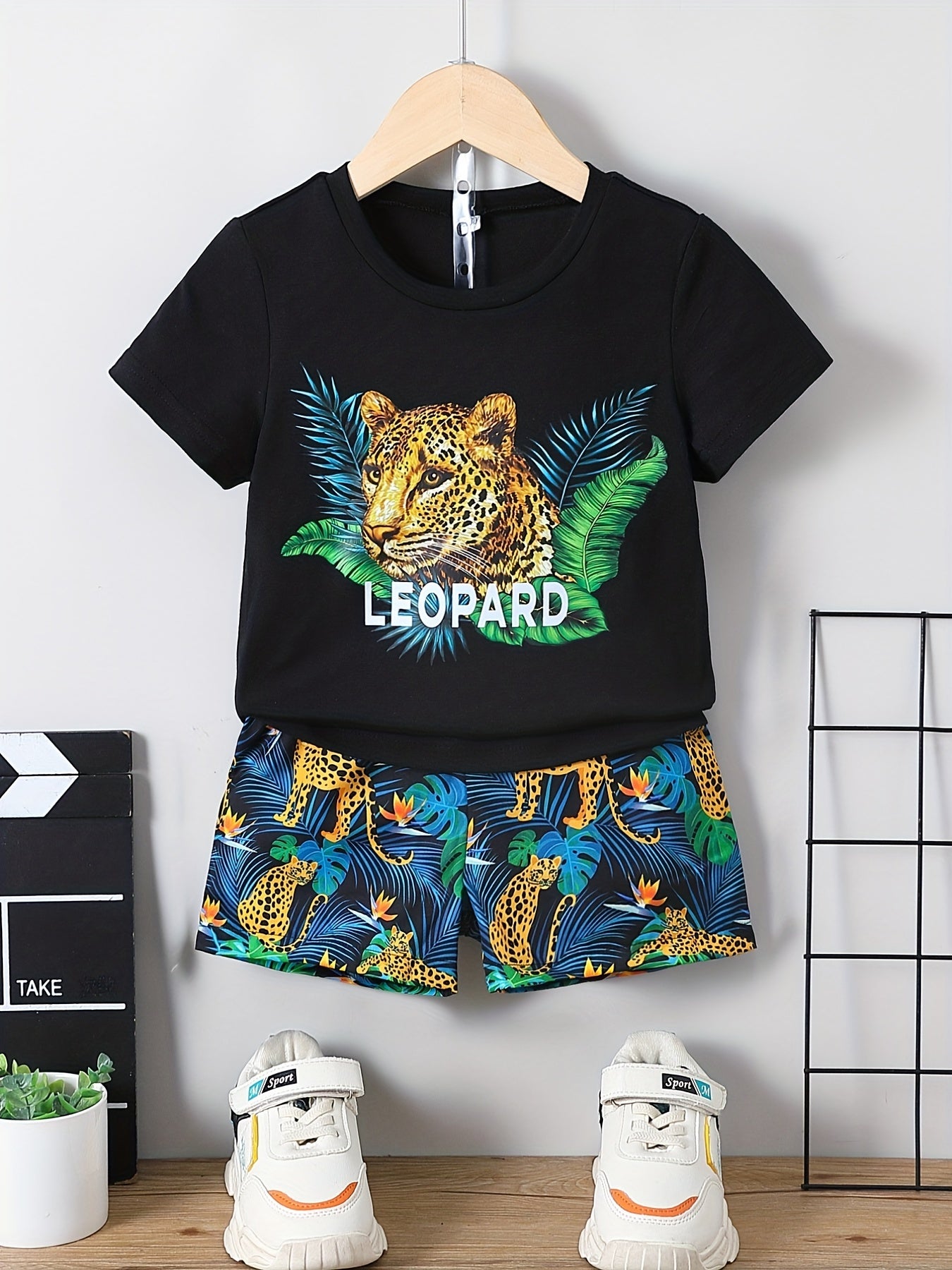 Leopard Print T Shirt And Shorts Set for Kids