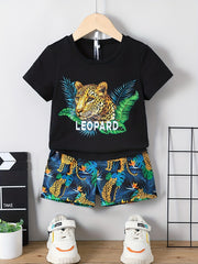 Leopard Print T Shirt And Shorts Set for Kids