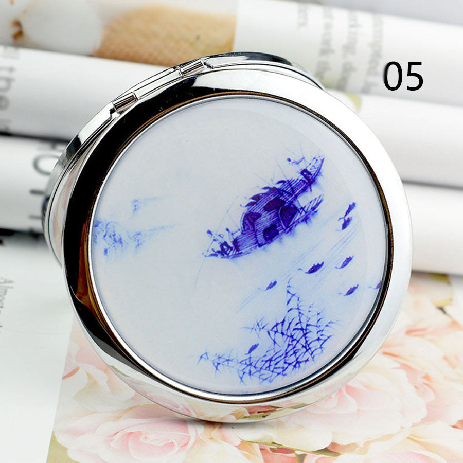 Peony Pattern Folding Compact Mirror Double Side Round Cosmetic Touch up Mirror