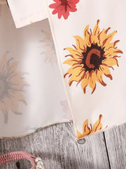 Girls Sunflower Print Jumpsuit Off Shoulder Ruffle High Low Romper Summer
