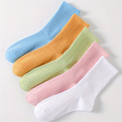 5 Pairs Crew Socks for Women - Casual & Comfy Mid Tube Stockings