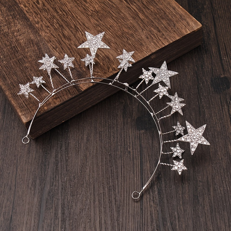 Silver Tiara Crown Stars Princess Queen Diadems Goddess
