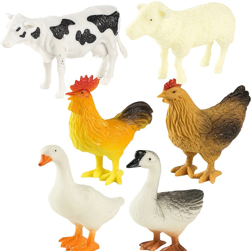 6pcs Farm Animal Toys Rooster Dairy Cattle Sheep Duck Goose He
