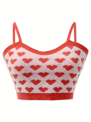 Y2K Heart Print 2pc Set Cropped Sweater & Cami Top