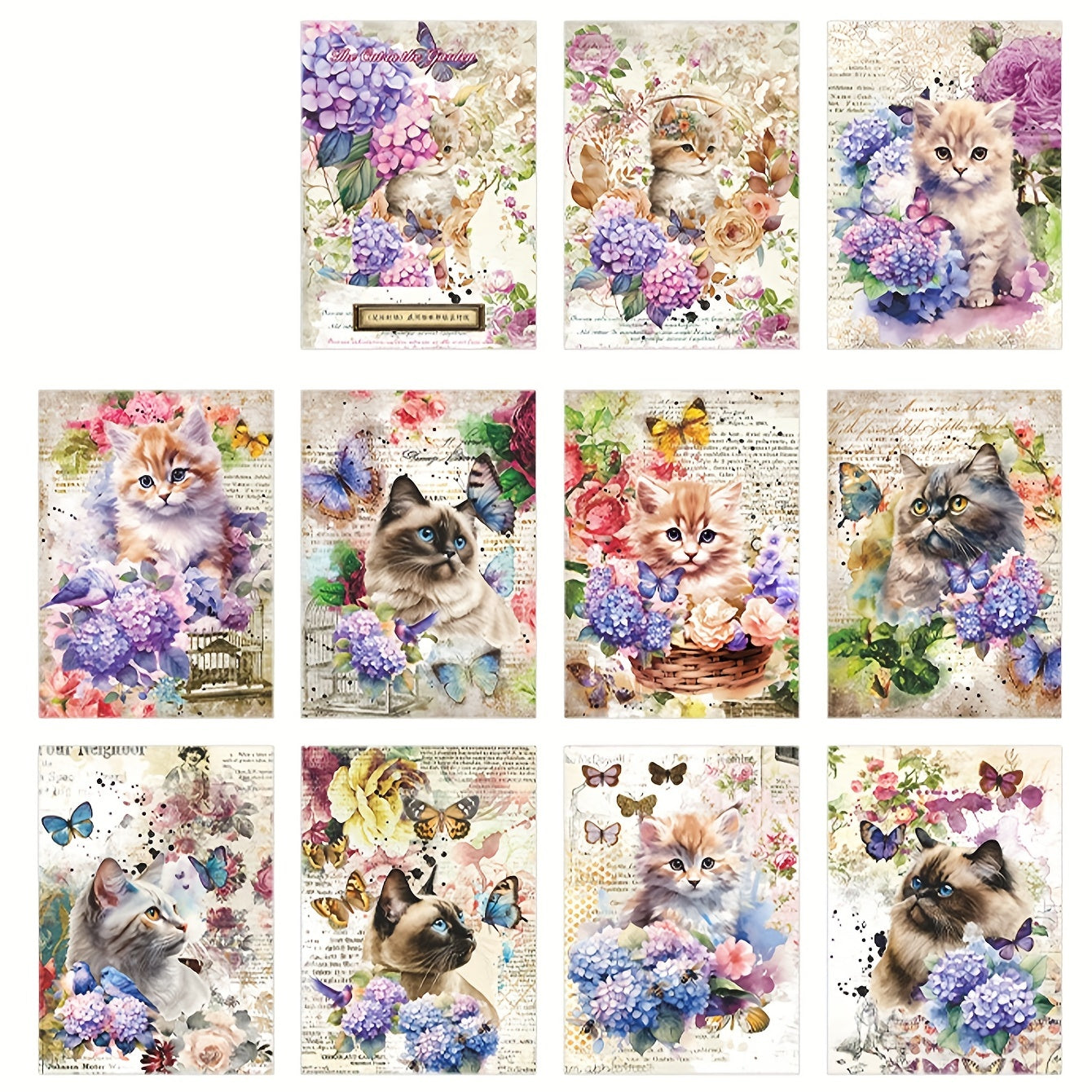 30 Sheets Cat Material Paper Scrapbook Paper For Junk Journal Cardstock Paper