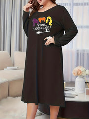 Witch Graphic Print Long Sleeve Tee Sleep Dress