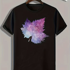 Leaf Pattern Print Men's Comfy Sports T-shirt Graphic Tee