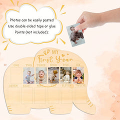 Elephant Wooden First Year Photo Frame, Perfect Keepsake Gift for Mom