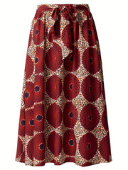 Graphic Print Pleated Skirts Boho Tie Front Summer Skirts Women's Clothing