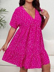 Polka Dot Ruffle Trim V Neck Smock Dress