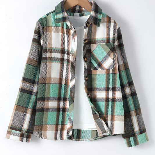 Boys Plaid Button Up Shirt Jacket for Autumn
