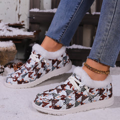 Christmas Style Snow Boots Santa Claus Pattern Plush Comfort Flats