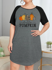 Leopard Pumpkin & Letter Print Raglan Sleeve Tee Dress