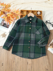 Boys Flannel Jacket Plaid Long Sleeve Lapel Button Down Shirt
