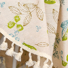 Floral Round Tablecloth Cotton Linen Table Cloth With Tassels