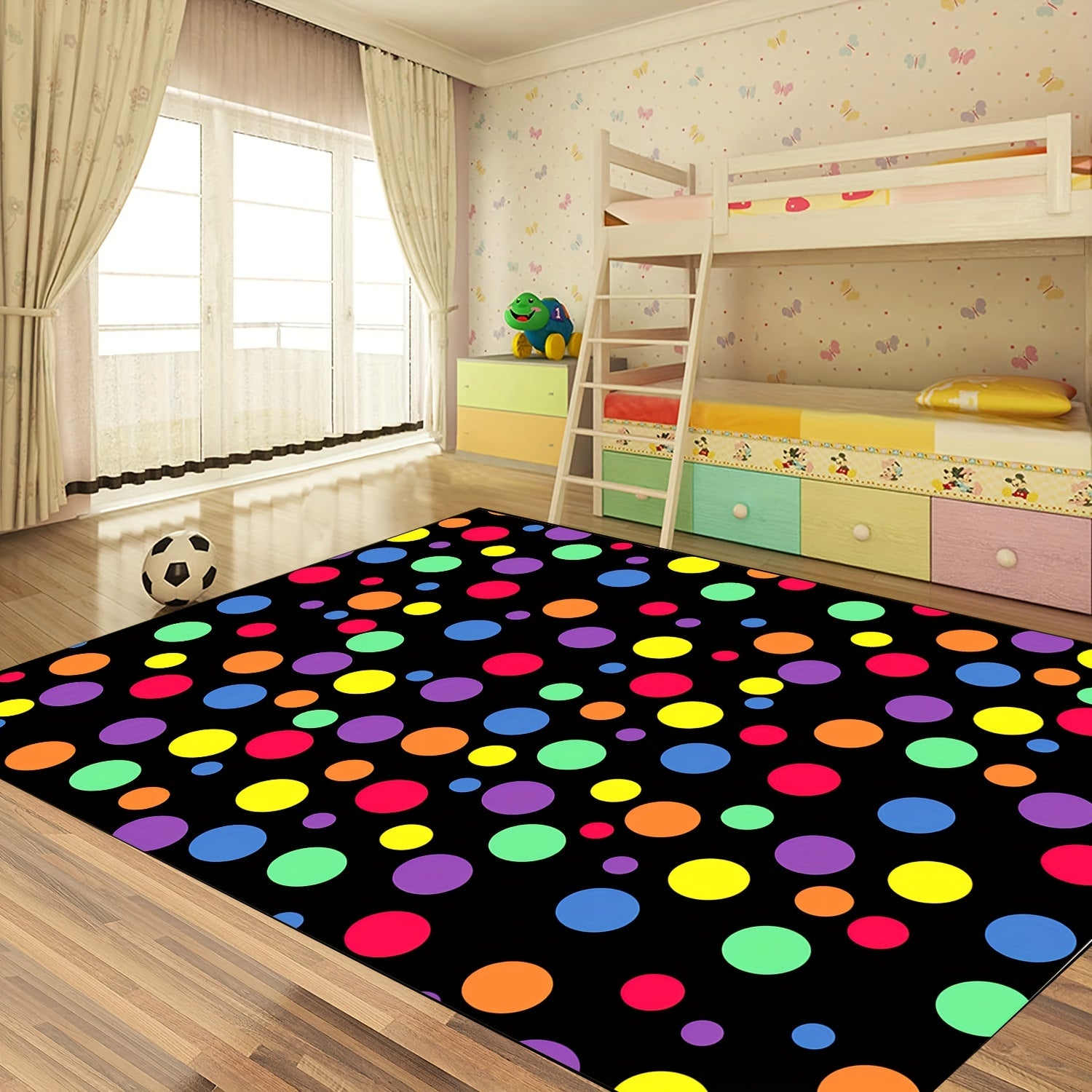 Colorful Rainbow Polka Dot Area Rug for Classroom or Kids' Room