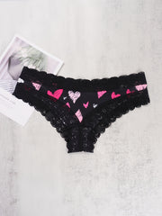 5 Pack Plus Size Lace Heart & Bow Print Panties Set