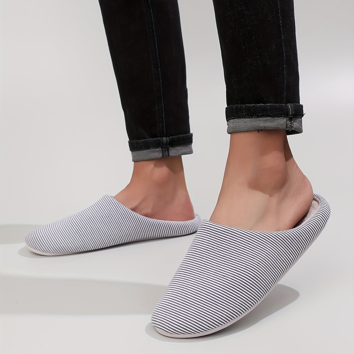Cozy Striped House Slippers for Men Winter Shoes
