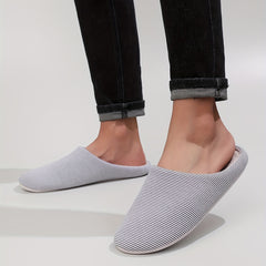 Cozy Striped House Slippers for Men Winter Shoes