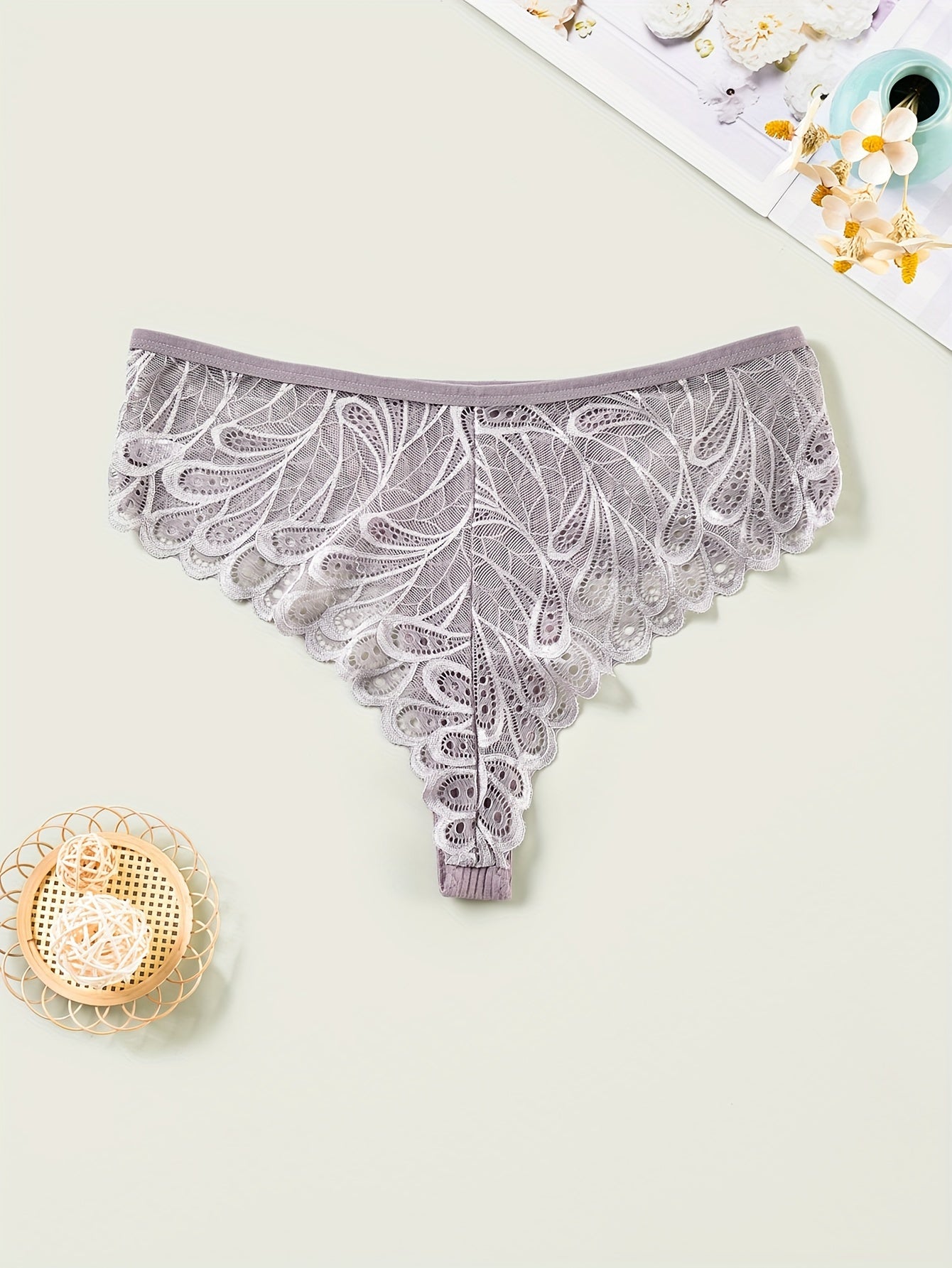 4 Pack Plus Size Sexy Panties Set Women's Plus Ribbed Knit Contrast Lace Briefs