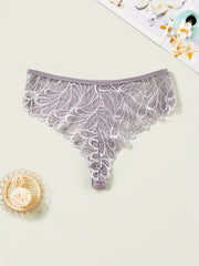 4 Pack Plus Size Sexy Panties Set Women's Plus Ribbed Knit Contrast Lace Briefs