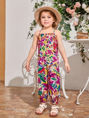 Girls Colorful Graffiti Cami Jumpsuit Halter Neck Casual Long Jumpsuit