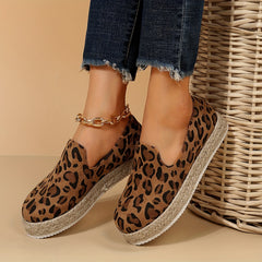 Leopard Print Platform Espadrille Loafers Soft Sole Slip On Shoes