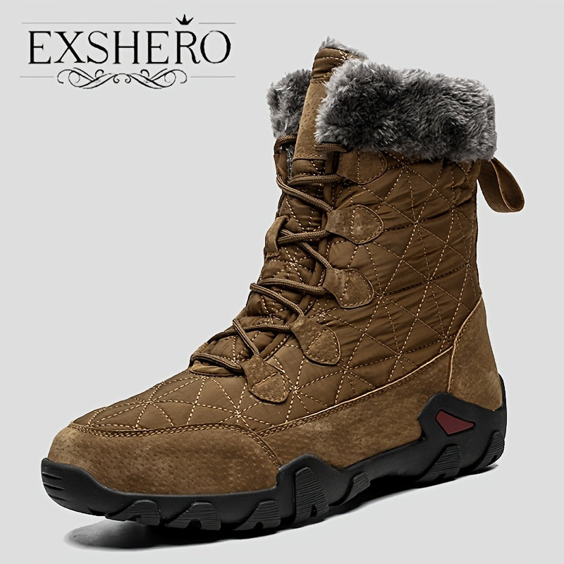EXSHERO Men's Snow Boots Warm Fleece Outdoor Hiking Light Brown Winter