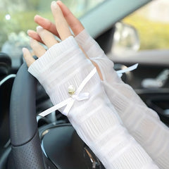 1 Pair Lace Loose Sleeves Embossed Bow Ice Gloves Extended Sunscreen