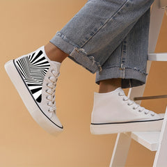 Vision Trap Dizzy Stripe Pattern Lightweight High Top Canvas Sneakers