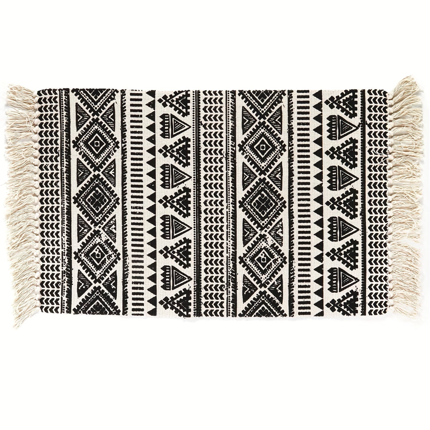 Bohemia Poppy Cotton Linen Tassel Mat with Tassel Decor