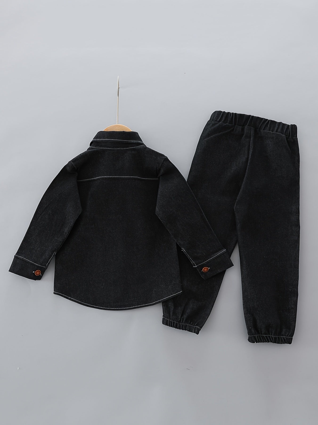 Boy's Denim Shirt & Pants Set Street Style Outfits For Spring Fall