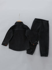 Boy's Denim Shirt & Pants Set Street Style Outfits For Spring Fall