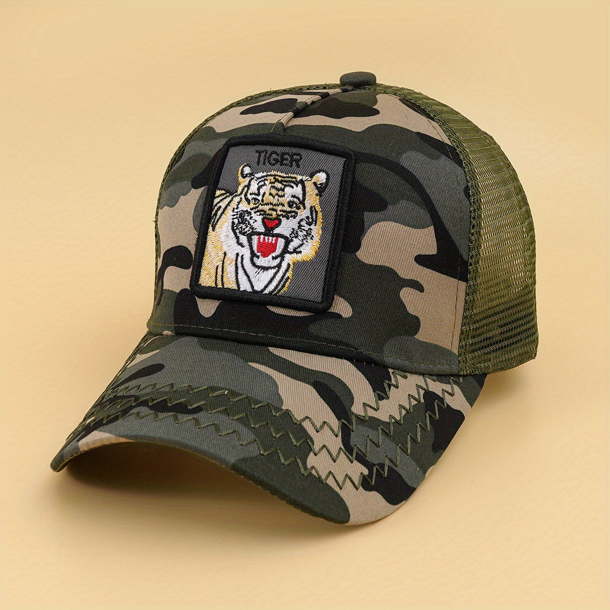 Tiger Embroidery Patch Trucker Hat Mesh Breathable Baseball Cap