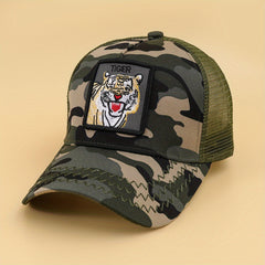 Tiger Embroidery Patch Trucker Hat Mesh Breathable Baseball Cap