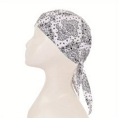 Unisex Paisley Pattern Head Wrap Pirate Hat with Small Flower Pattern