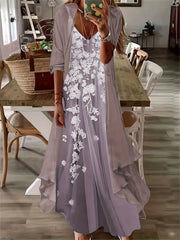 Two Piece Dress Set Cover Up & Floral Print Dress Women's Clothing