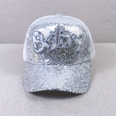 Baby Patch Sequin Baseball Cap Sparkling Mesh Trucker Hats For Women