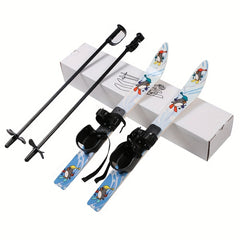 Beginner Ski Boards & Poles Set w/ Fixators Winter Sports Equipment
