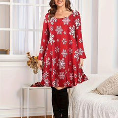 Christmas Dress Women's Plus Allover Print Long Sleeve