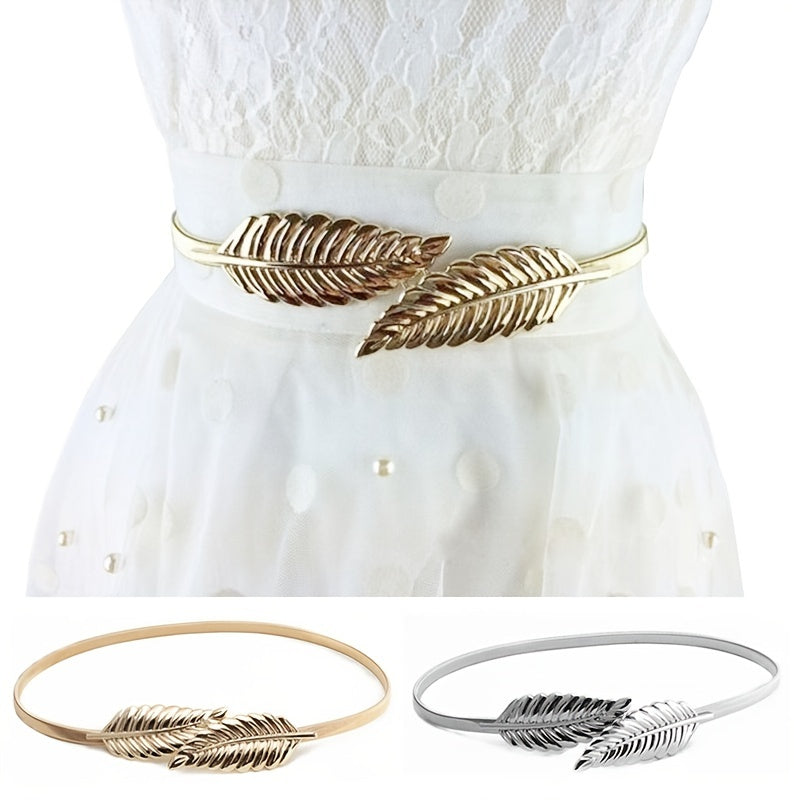 Metal Elastic Belt Stretch Leaf Vintage Thin Waist Belt For Dress Jeans