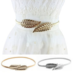 Metal Elastic Belt Stretch Leaf Vintage Thin Waist Belt For Dress Jeans