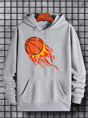 Basketball On Fire Print Hoodie for Men