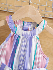 Toddler Girl's Striped Sleeveless Ruffle Dress with Belt