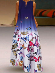 Butterfly Ombre Print Notched Neck Tank Maxi Dress