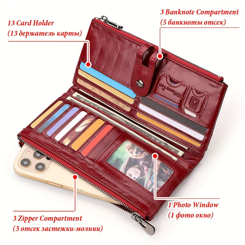 Women's Top Grain Leather Bi fold Wallet with Snap Closure