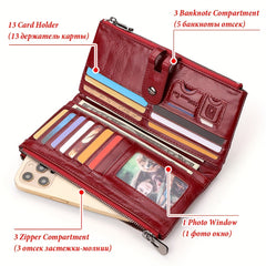 Women's Top Grain Leather Bi fold Wallet with Snap Closure