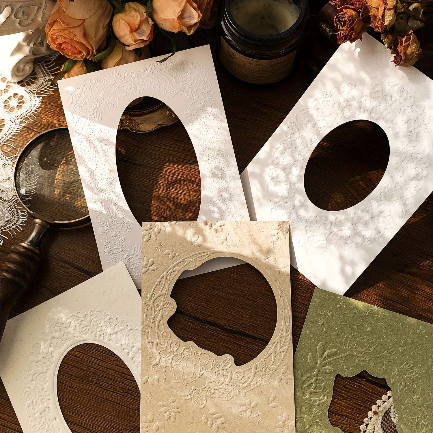 5pcs Letterpress Embossed Hollow Collage Card Time Exclusive Series